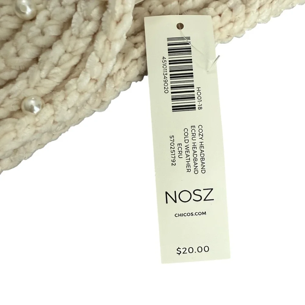 Chicos NWT Cozy Headband Ecru Pearl Embellished‎ Knitted Bow Warm Winter